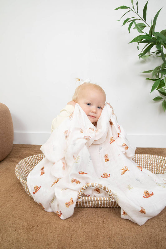 Organic Cotton & Bamboo Muslin Swaddle Blanket in Doodle