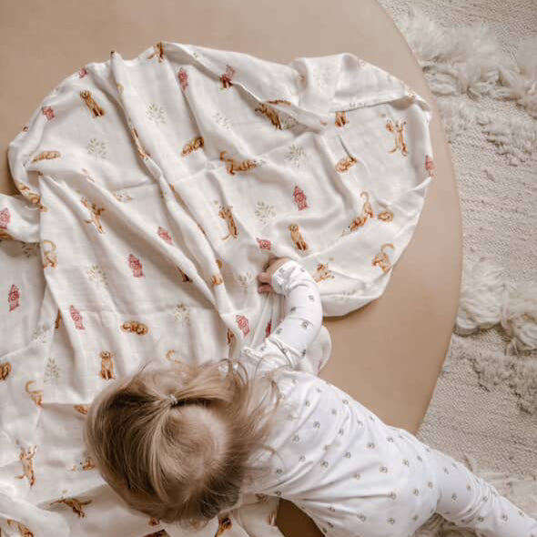Organic Cotton & Bamboo Muslin Swaddle Blanket in Golden Retriever