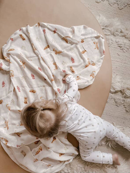 Organic Cotton & Bamboo Muslin Swaddle Blanket in Golden Retriever