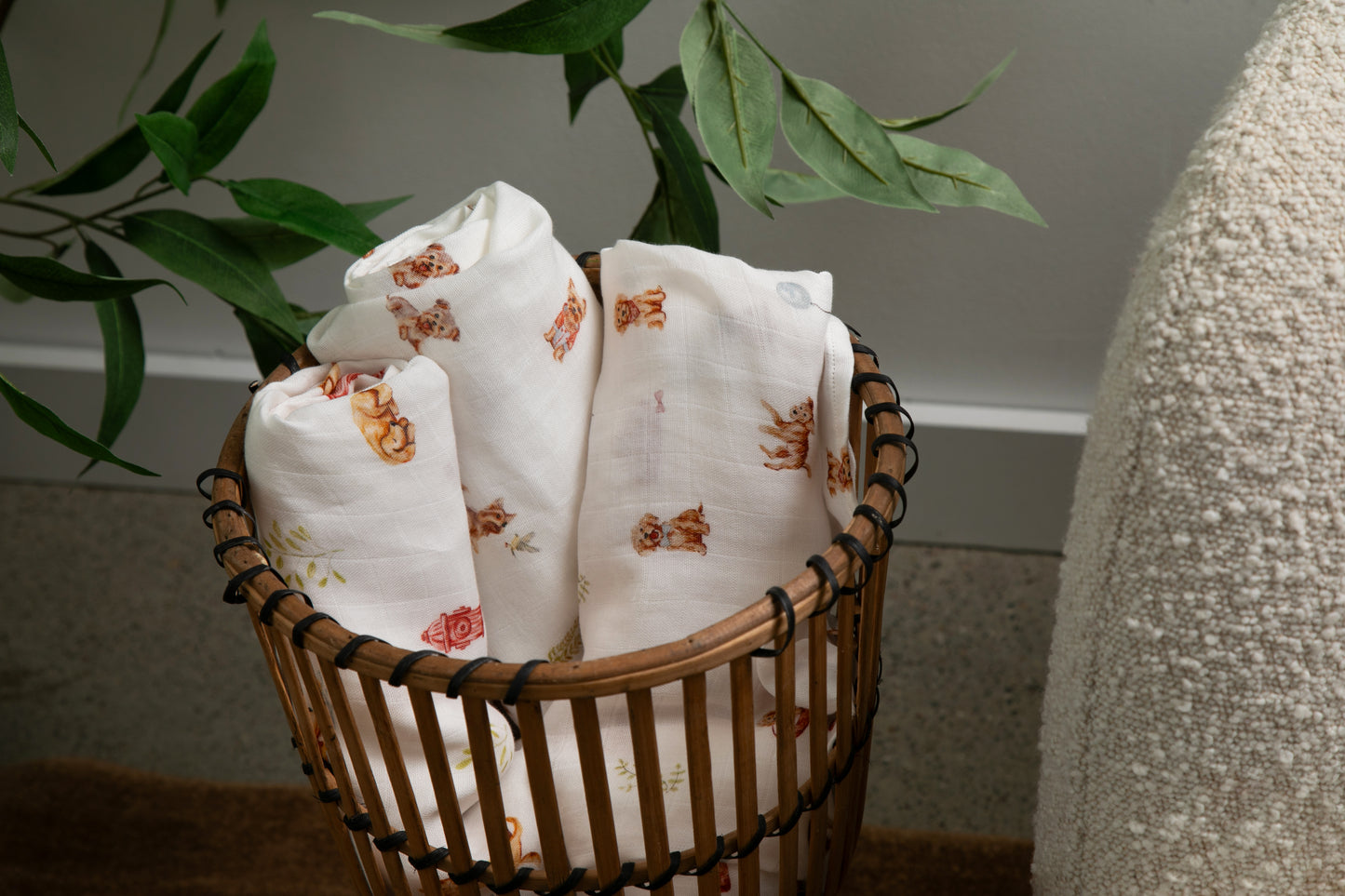 Organic Cotton & Bamboo Muslin Swaddle Blanket in Golden Retriever