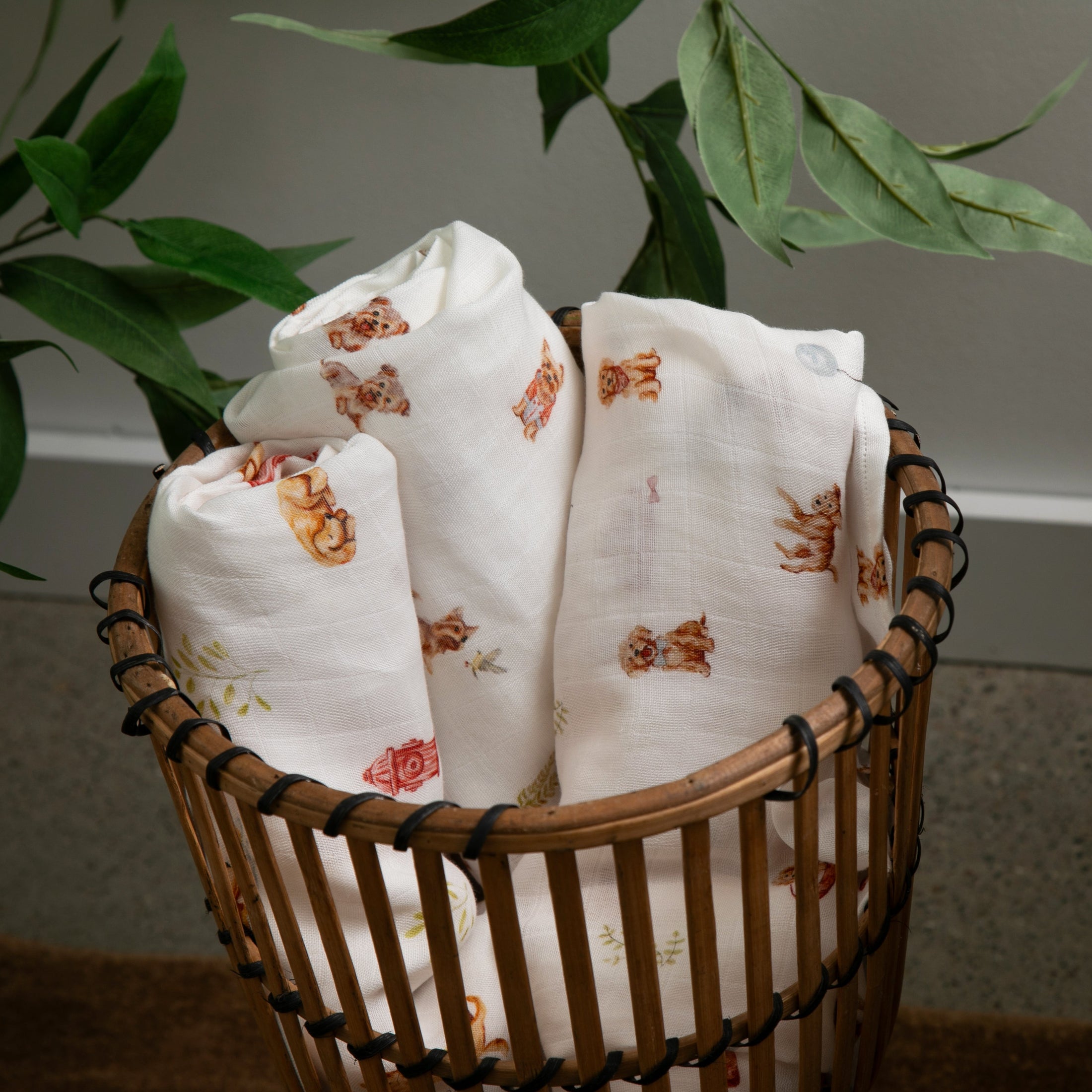 Organic Cotton & Bamboo Muslin Swaddle Blanket in Golden Retriever