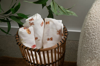 Organic Cotton & Bamboo Muslin Swaddle Blanket in Golden Retriever