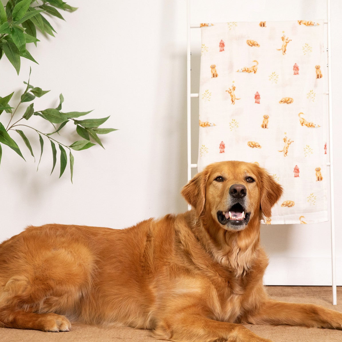 Organic Cotton & Bamboo Muslin Swaddle Blanket in Golden Retriever