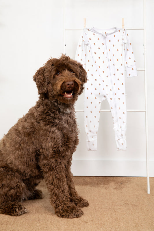 Organic Zippered Romper in Doodle Mix