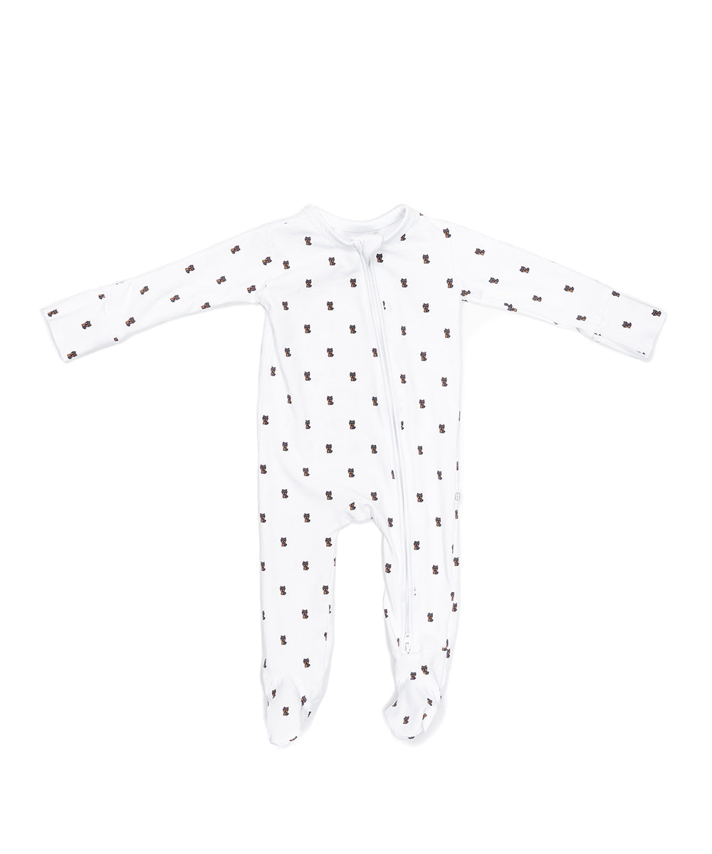 Organic Zippered Footie in Yorkie
